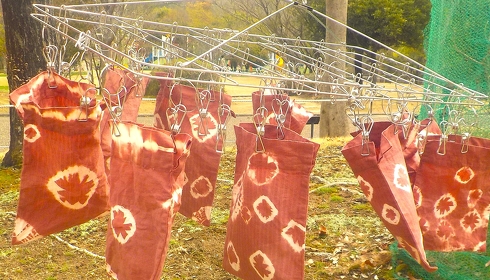 常緑樹の葉で染めた巾着